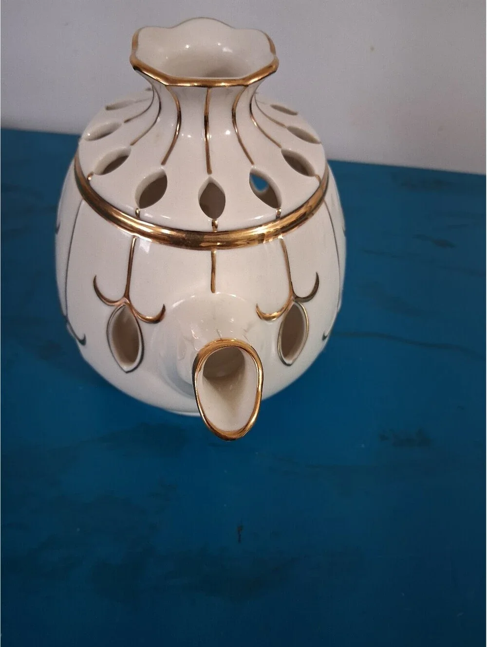 Vintage PartyLite White Ceramic Teapot with Gold Trim